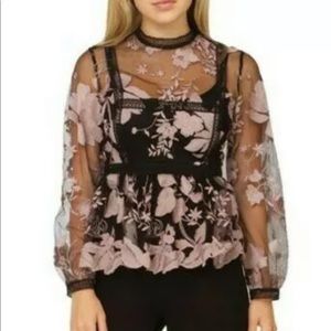 NWT small Gracia blouse long sleeve black and rose